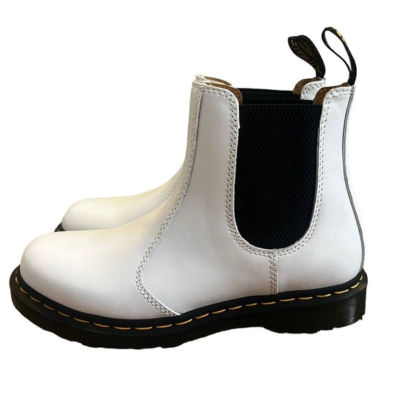 Dr. Martens Shoes - Dr. Marten Womens Yellow Stitch Smooth Leather White Chelsea Boots, Sz 9, NWOB